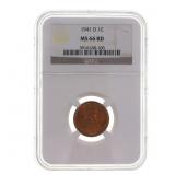 1941-D US LINCOLN WHEAT PENNY 1C COIN NGC MS 66 RD