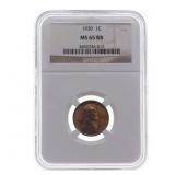 1930 US LINCOLN WHEAT PENNY 1C COIN NGC MS65 RB