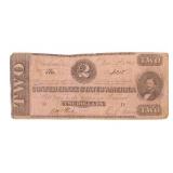 1862 CONFEDERATE STATES $2 BANKNOTE
