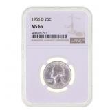 1955-D US SILVER WASHINGTON 25C NGC MS 65