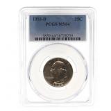 1955-D US SILVER WASHINGTON 25C COIN PCGS MS 64