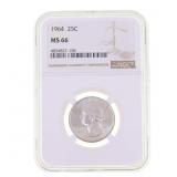 1964 US SILVER WASHINGTON 25C COIN NGC MS 66