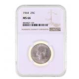 1964 US SILVER WASHINGTON 25C COIN NGC MS 66