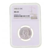 1955-D US SILVER WASHINGTON 25C NGC MS 65
