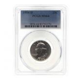 1954-D US SILVER WASHINGTON 25C COIN PCGS MS64