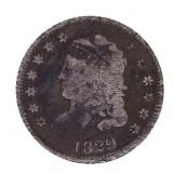 1829 US SILVER CAPPED BUST HALF DIME COIN