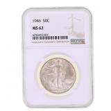 1946 US SILVER WALKING LIBERTY 50C COIN NGC MS62