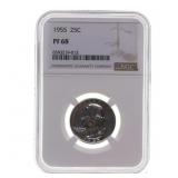 1955 US SILVER WASHINGTON 25C COIN NGC PF68