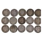 US 90% SILVER BARBER 10C DIMES 1902-1916 - $1.50 F