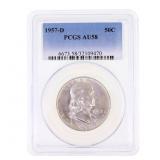 1957-D US SILVER FRANKLIN 50C COIN PCGS AU 58