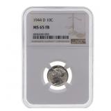 1944-D US SILVER MERCURY DIME 10C COIN NGC MS65 FB