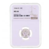 1944-D US SILVER MERCURY DIME 10C COIN NGC MS 66