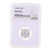 1943-D US SILVER MERCURY DIME 10C COIN NGC MS 65 F