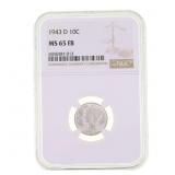1943-D US SILVER MERCURY DIME 10C COIN NGC MS 65 F