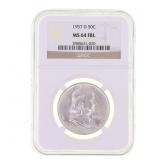 1957-D US SILVER FRANKLIN 50C COIN NGC MS 64 FBL