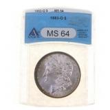 1883-O US SILVER MORGAN DOLLAR COIN ANACS MS 64