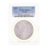 1921 US SILVER MORGAN DOLLAR PCGS MS 63