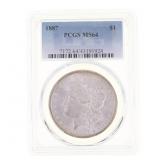 1887 US SILVER MORGAN DOLLAR COIN PCGS MS 64