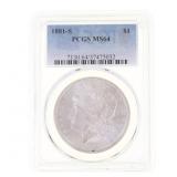 1881-S US MORGAN SILVER DOLLAR PCGS MS 64