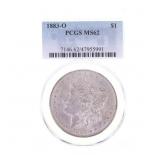 1883-O US MORGAN SILVER DOLLAR COIN PCGS MS 62