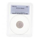1961-D US SILVER ROOSEVELT DIME 10C COIN PCGS MS 6