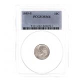 1955-S US SILVER ROOSEVELT DIME 10C COIN PCGS MS66