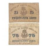 1862-1863 OBSOLETE SOUTH CAROLINA 75C & 25C BANKNO