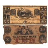 19TH C. OBSOLETE AUGUSTA, GEORGIA BANK NOTES $10 &