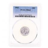 1963 US SILVER ROOSEVELT DIME 10C COIN PCGS MS 63