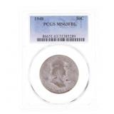 1948 US SILVER FRANKLIN 50C COIN PCGS MS 63 FBL