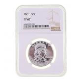 1961 US SILVER FRANKLIN 50C COIN NGC PF 67