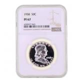 1958 US SILVER FRANKLIN 50C COIN NGC PF 67