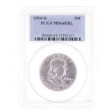1954-D US SILVER FRANKLIN 50C COIN PCGS MS 64 FBL