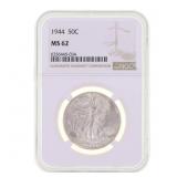 1944 US SILVER WALKING LIBERTY 50C COIN NGC MS 62