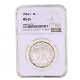 1944-S US SILVER WALKING LIBERTY 50C COIN NGC MS63