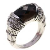 STERLING SILVER JUDITH RIPKA SMOKY QUARTZ & CZ RIN