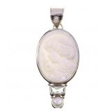 STERLING SILVER MOP & BLUE TOPAZ CAMEO PENDANT