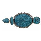 STERLING SILVER FLORAL CARVED TURQUOISE BROOCH