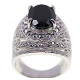 STERLING SILVER DJ ONYX & MARCASITE COCKTAIL RING