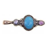STERLING CAROLYN POLLACK TURQUOISE & AMETHYST PEND