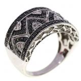 14K WHITE GOLD 1.52 CTW BLACK & WHITE DIAMOND BAND