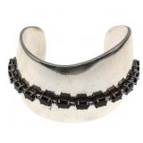 STERLING SILVER CUFF BRACELET WITH RED CUBIC ZIRCO