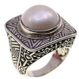 STERLING SILVER MABE PEARL COCKTAIL RING