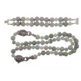 CARVED JADE BEADED STERLING SILVER NECKLACE & BRAC