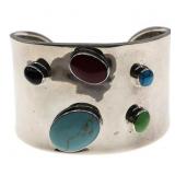 STERLING SILVER TAXCO MULTI-STONE CUFF BRACELET