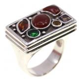 STERLING SILVER CARNELIAN & SPINEL FASHION RING