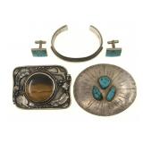 STERLING SILVER BELT BUCKLES, CUFF LINKS & BRACELE