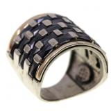 TWO-TONED STERLING SILVER ONYX FASHION RING