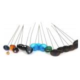 VICTORIAN HATPINS WITH MULTI-COLOR GLASS HEADS