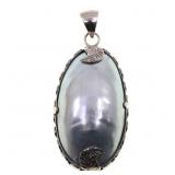 STERLING SILVER CABOCHON MOTHER-OF-PEARL PENDANT
